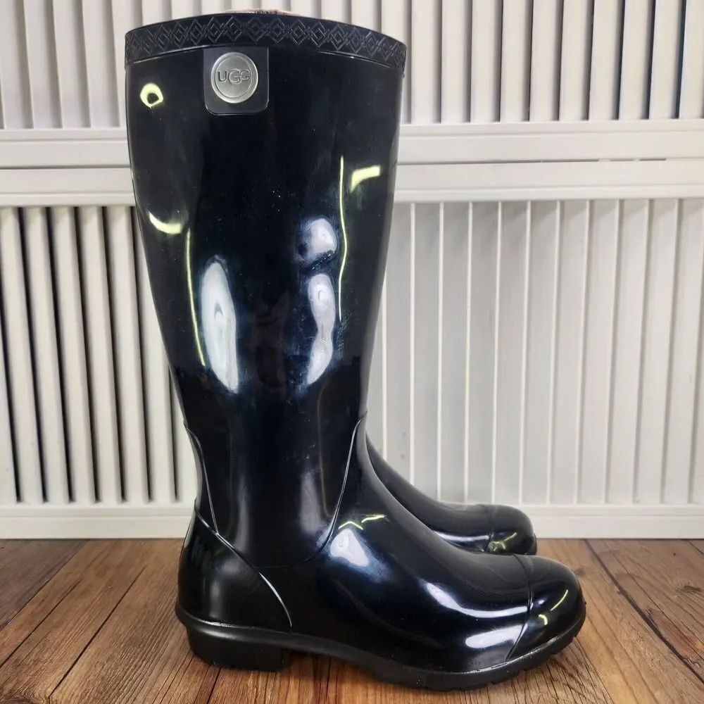 UGG Shaye Rain Boots Women's Sz 5 Black Tall Waterproof Rubber Style Made In USA